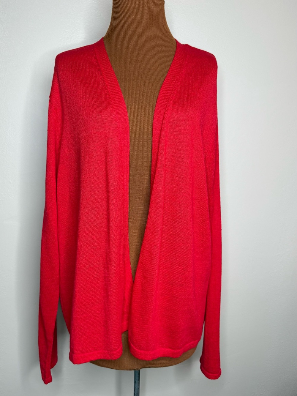 NWT J Jill Open-Front Geranium Red Knit Cardigan Linen Blend Size XL